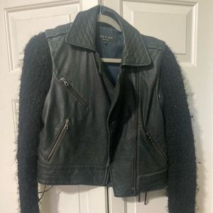 Rag & bone leather jacket w/ detachable wool sweater stretch arms marked size 2.
